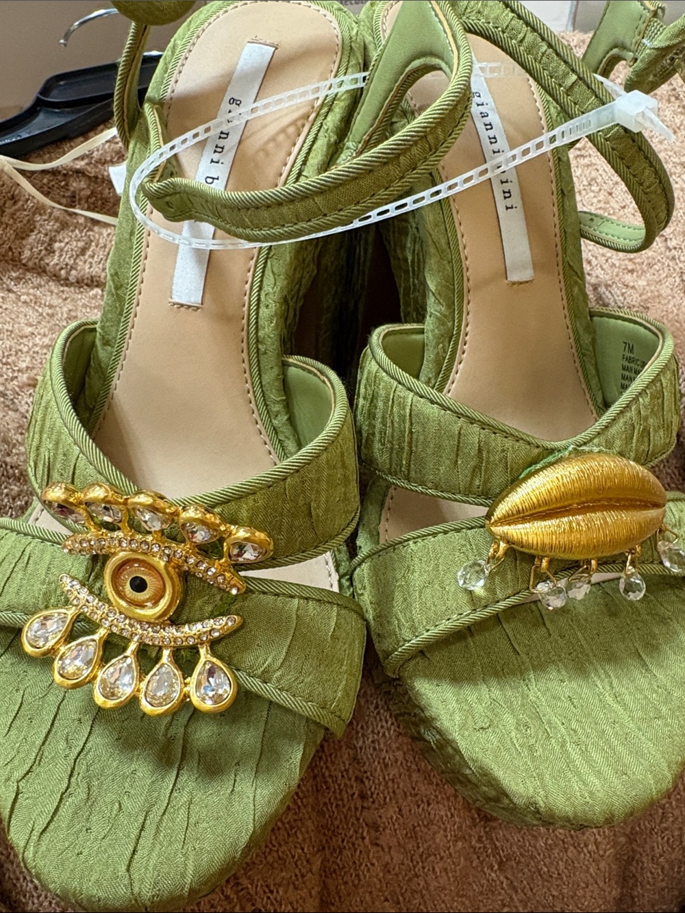 New Gianni Bini Olive Green Embellished Wrap Heels